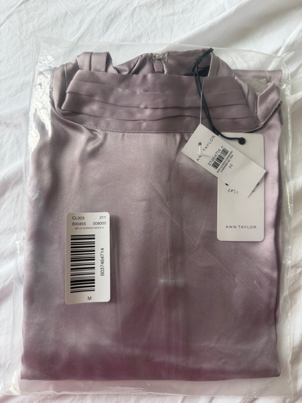 Ann Taylor Satin Pleated Neck Blouse - Lilac